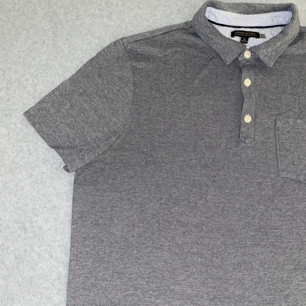 Banana Republic Mens XL Gray Navy Performance Pique Short‎ Sleeve Polo Shirt - Picture 2 of 12